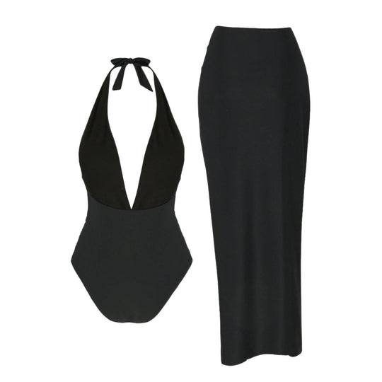 Damen Elegantes Maxi-Strandkleid mit tiefem V-Ausschnitt und dekorativen Stern-Applikationen R&B
