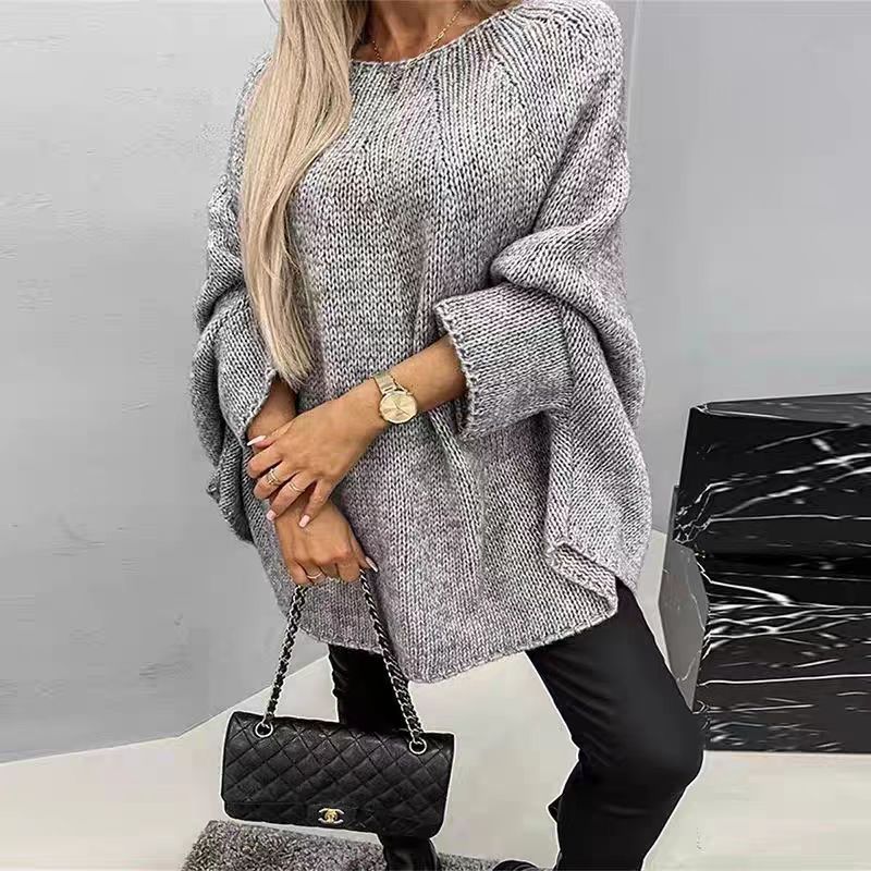 Damen Lockere Strick-Poncho mit weit geschnittenen Ärmeln R&B
