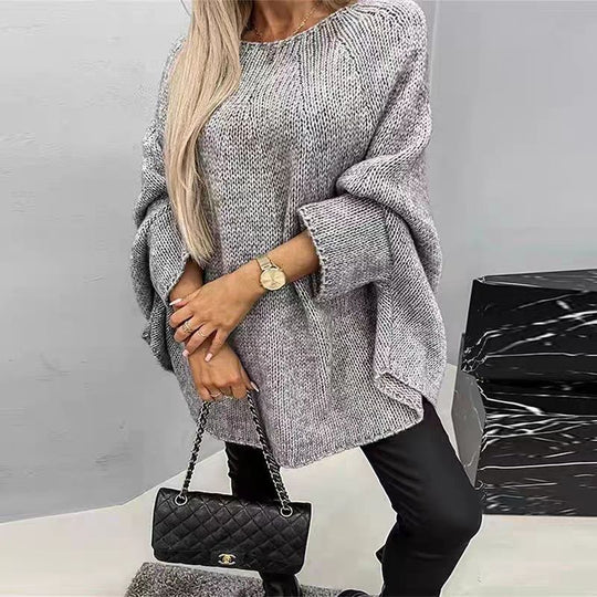 Damen Lockere Strick-Poncho mit weit geschnittenen Ärmeln R&B