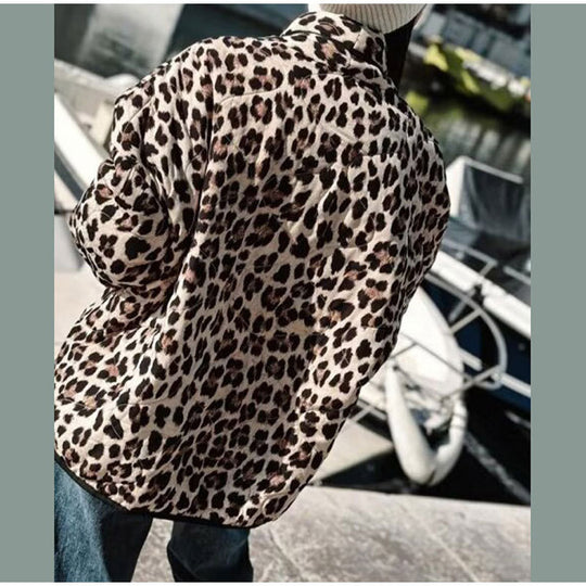 Damen Modische Leopard-Jacke mit eleganten Paspeldetails R&B