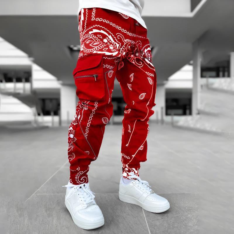 Herren nan Bandana-Cargo-Jogginghose mit Kordelzug und elastischen Bündchen R&B