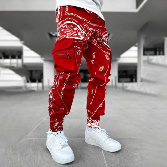 Herren nan Bandana-Cargo-Jogginghose mit Kordelzug und elastischen Bündchen R&B