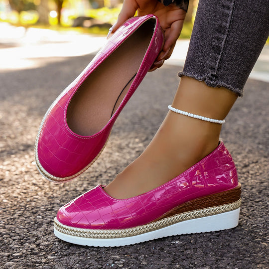 Damen Plattform-Ballerinas mit modischem Krokopattern und elastischer Einlage R&B