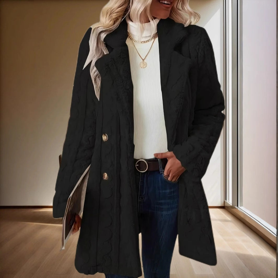 Damen Modischer Grober Strickmantel mit doppelt geknöpften Details R&B