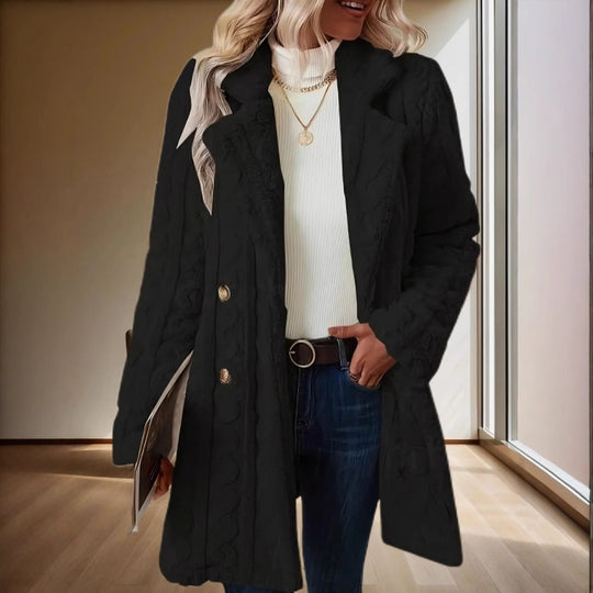 Damen Modischer Grober Strickmantel mit doppelt geknöpften Details R&B
