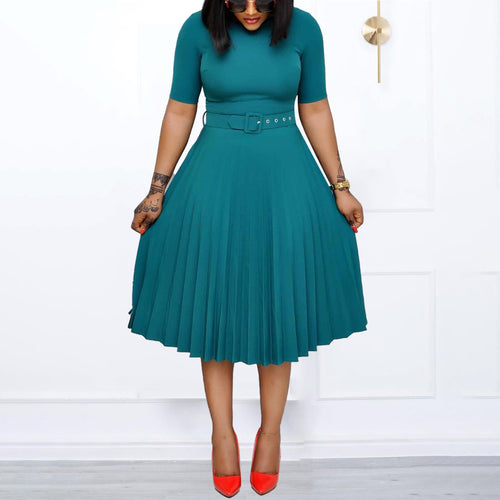 Damen Plissiertes Kleid mit Taillengürtel und eleganter Silhouette R&B