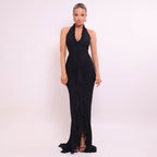 Damen Maxikleid mit tiefem V-Ausschnitt und elegantem Rüschendesign R&B