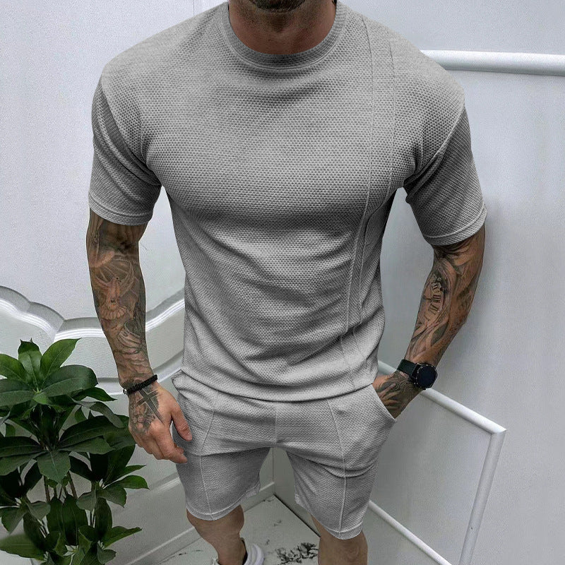 Herren Sportliches Kurzarm-Set mit innovativem Texturdesign und praktischen Eingrifftaschen R&B