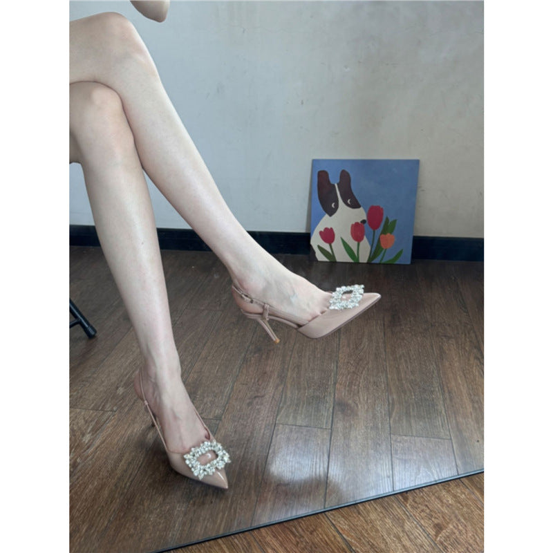 Damen elegante Slingback-Pumps mit funkelndem Strass und modischen Verzierungen R&B