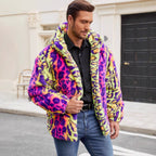 Herren Plüschjacke mit auffälligem Tierprint und Kapuze R&B