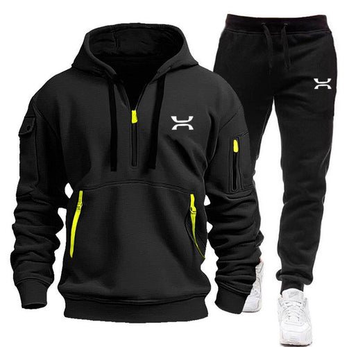 R&B Herren Hoodie-Trainingsanzug mit Reißverschlusstaschen