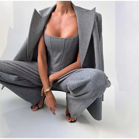 Damen stilvolles Tailleur-Set mit tailliertem Oberteil R&B