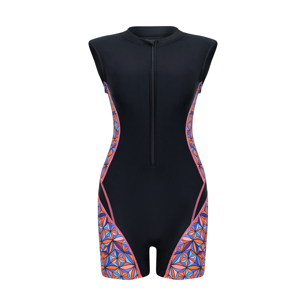 Damen Sportlicher Langarm-Schwimmanzug mit modernen grafischen Akzenten R&B