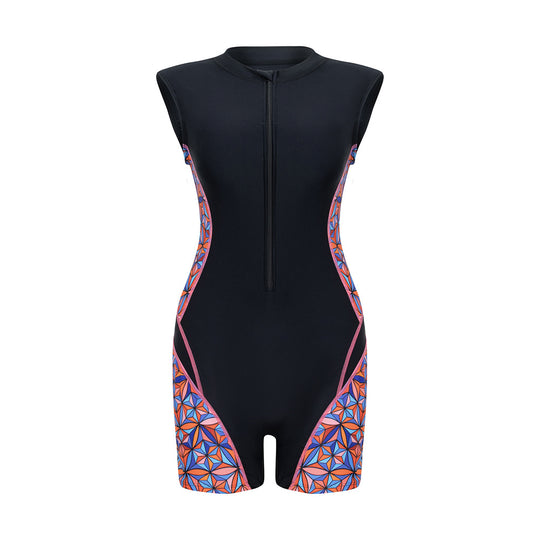 Damen Sportlicher Langarm-Schwimmanzug mit modernen grafischen Akzenten R&B
