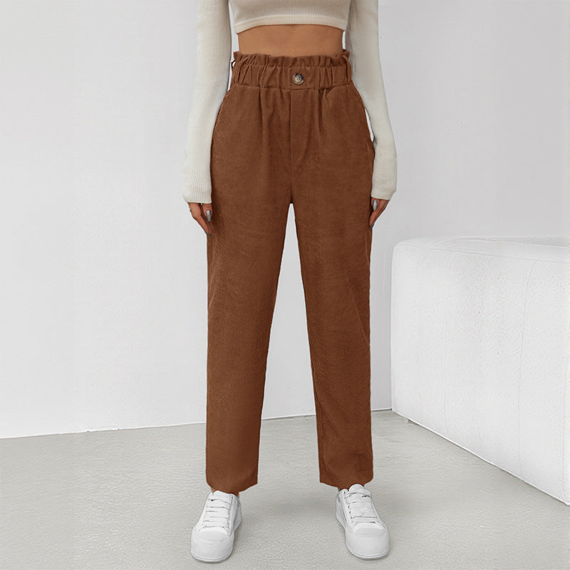 Damen stylische Hose mit hohem Taillenbund und bindbarem Gürtel R&B