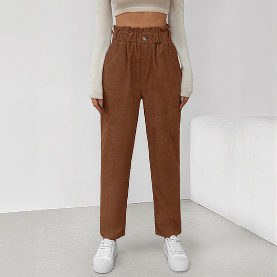 Damen stylische Hose mit hohem Taillenbund und bindbarem Gürtel R&B