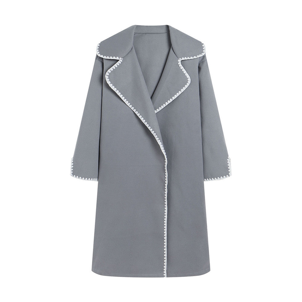 Damen eleganter Mantel mit stilvollem Umschlagkragen und kontrastierenden Ziernähten R&B
