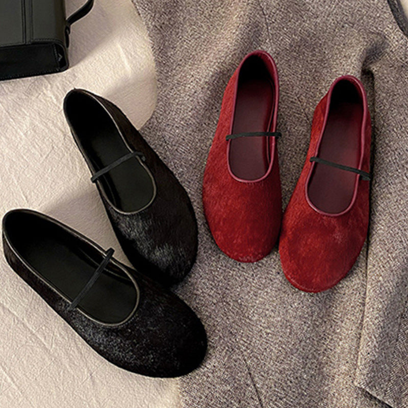 Damen Ballerinas aus samtigem Obermaterial mit elastischem Riemen R&B
