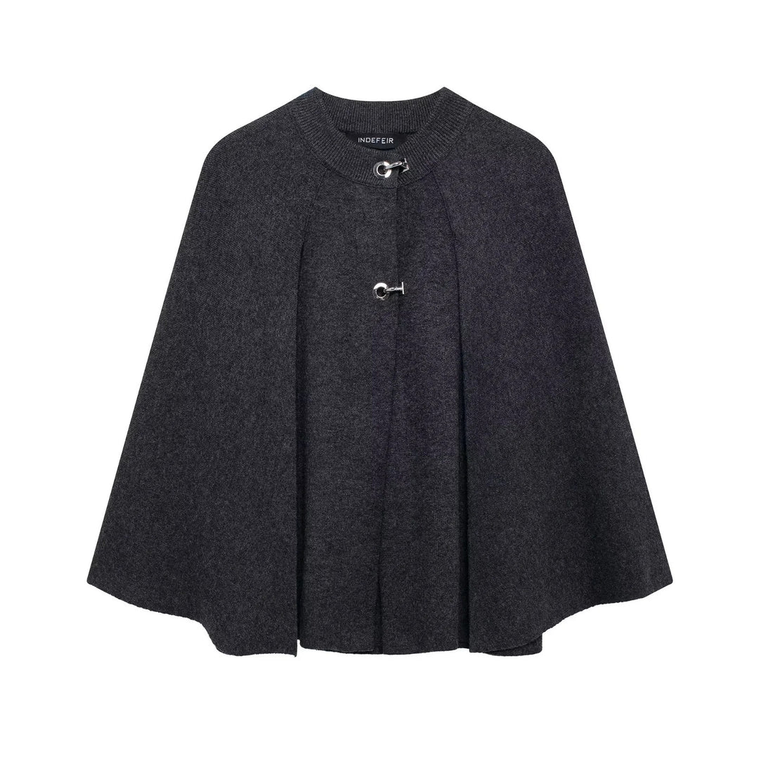 Damen modische Umhangjacke mit elegantem Stehkragen und dekorativen Knopfdetails R&B