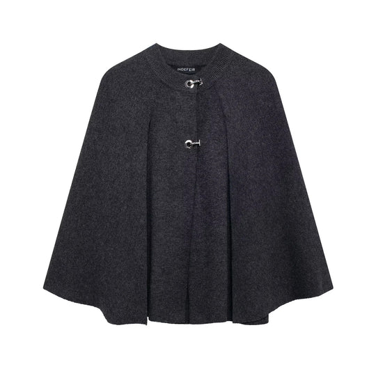 Damen modische Umhangjacke mit elegantem Stehkragen und dekorativen Knopfdetails R&B