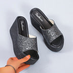 Damen Wedge-Pantoletten mit funkelndem Glamour-Design R&B