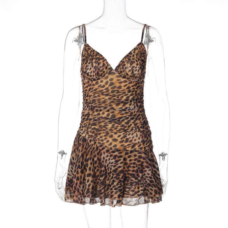 Damen Sommerliches Minikleid mit tiefem V-Ausschnitt und tierischem Muster R&B