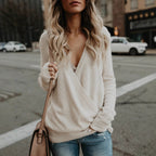 Damen lässiger Wickelstrickpullover mit tiefem V-Ausschnitt und komfortabler Passform