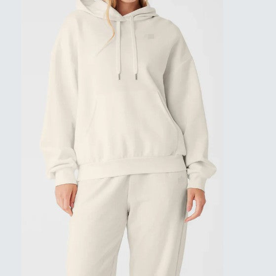 Damen Sportliches Fleece-Loungewear-Set mit Kapuze und elastischen Bündchen R&B