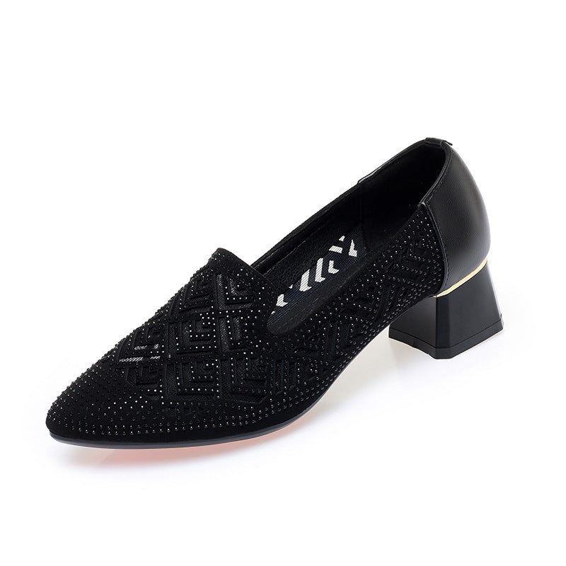 Damen Elegante Slipper mit modischem Perlenmuster und komfortablem Blockabsatz R&B