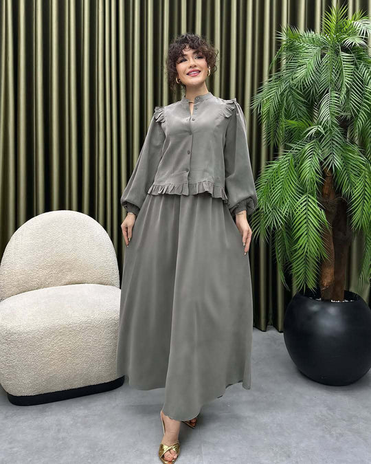 Damen Elegantes langes Kleid mit Rüschendetail R&B