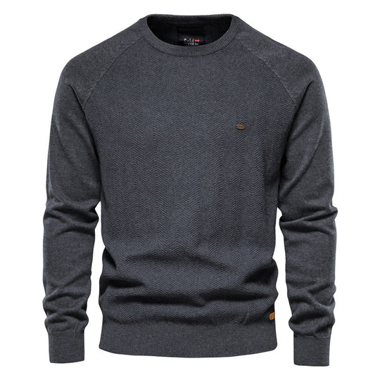 Herren Strickpullover mit elegantem Zickzackmuster und Rundhalsausschnitt R&B