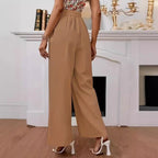 Damen weite Hochbundhose mit Bindegürtel und Knopfdetail R&B