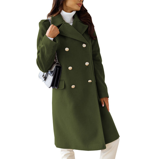 Damen eleganter, doppelt geknöpfter Wollmantel R&B