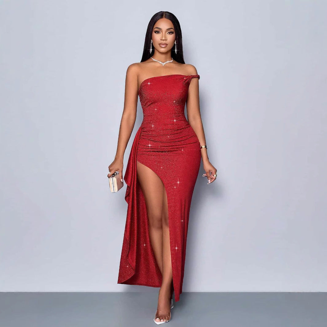 Damen Glamouröses Cocktailkleid mit schimmernden Details und seitlichem Schlitz R&B
