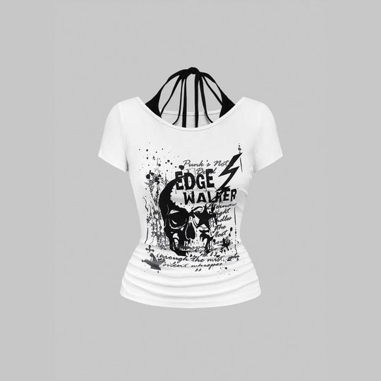 Damen kreatives Grafik-T-Shirt mit verführerischem Rückenausschnitt R&B
