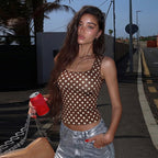 Damen Polka-Dot Cropped-Top mit quadratischem Ausschnitt und elastischem Bund R&B