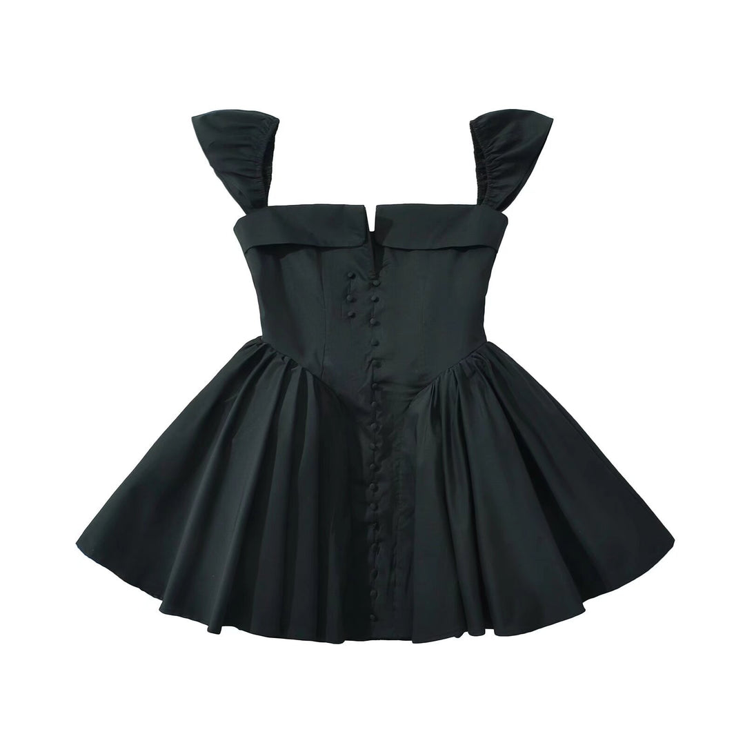 Damen Puffärmel Kleid mit taillierter Silhouette und elegantem Rüschensaum R&B