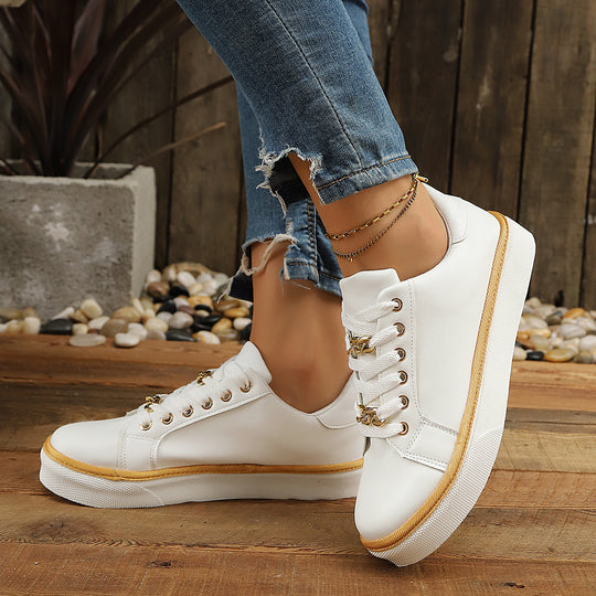 Damen Komfortable Sneaker mit hohem Sohlenrand und goldenen Akzenten R&B