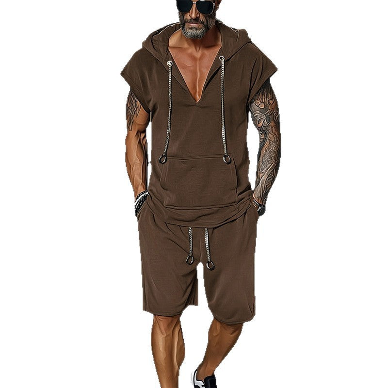 Herren lässiges Freizeit-Set mit stylischem Kapuzen-T-Shirt und Shorts R&B