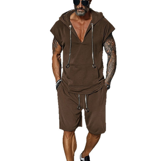 Herren lässiges Freizeit-Set mit stylischem Kapuzen-T-Shirt und Shorts R&B