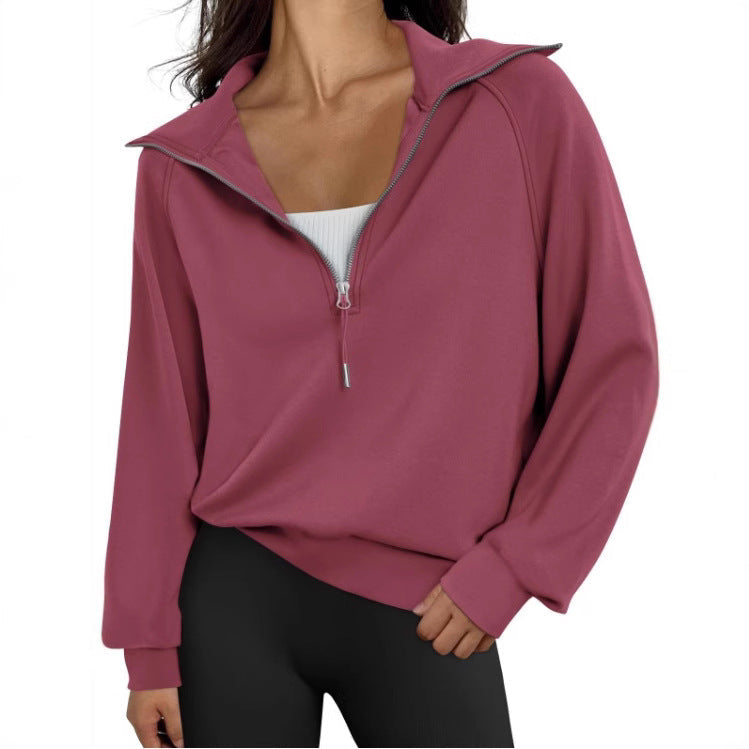 Damen lässiger Sweatpullover mit hohem Kragen und Reißverschluss R&B