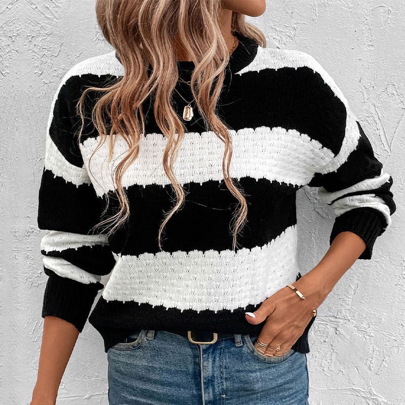 Damen gestreifter Strickpullover R&B