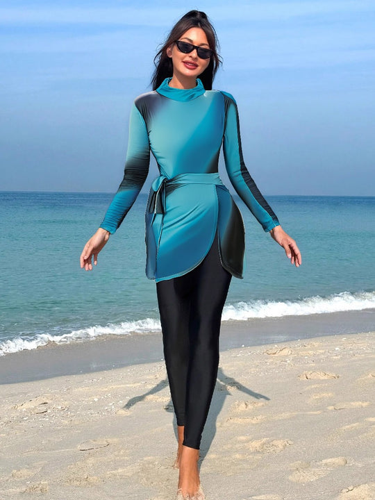 Damen Sportlicher Rashguard mit Wickelrock R&B