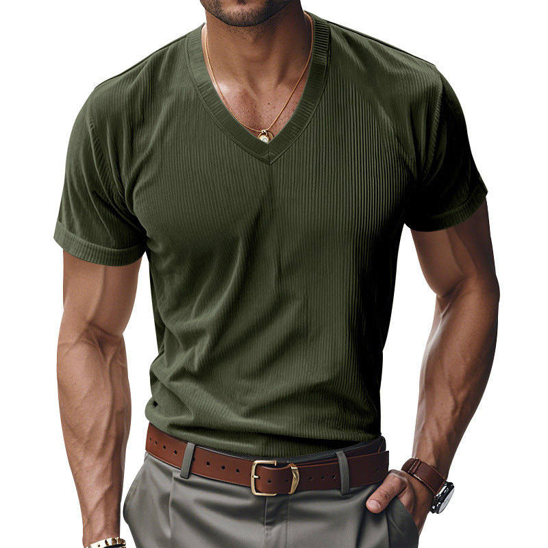 Herren modernes V-Ausschnitt T-Shirt aus strukturiertem Material R&B