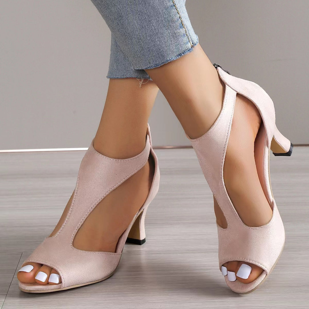 Damen elegante Peek-a-Boo Sandalen mit niedriger Absatzhöhe R&B
