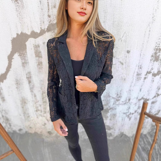 Damen Spitzenblazer mit eleganter Passform und zartem Durchbruchdesign R&B