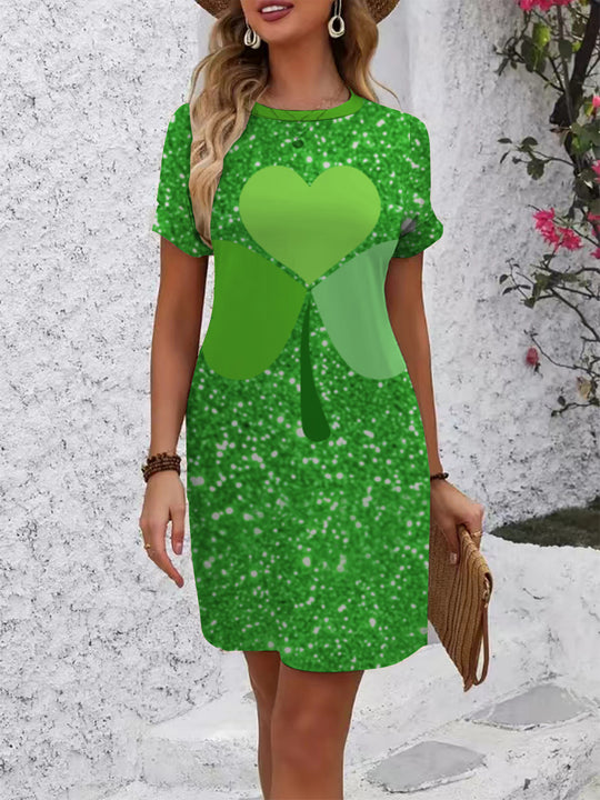 Damen lässiges Kurzarmkleid mit kreativem geometrischen Muster R&B