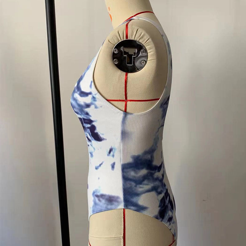 Damen Hochgeschnittener Badeanzug mit trendigem Tie-Dye-Design R&B