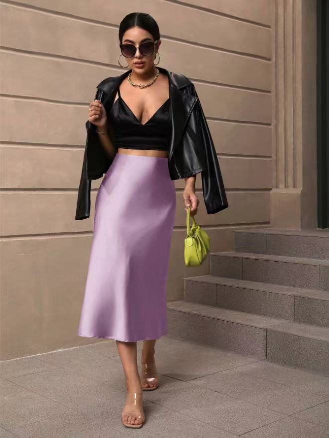 Damen Satin Rock mit schwingendem Saum und elegantem Schnitt R&B