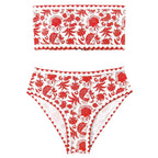 Damen Bandeau-Bikini-Set mit farbenfrohem floralen Muster und elastischem Gürtel R&B